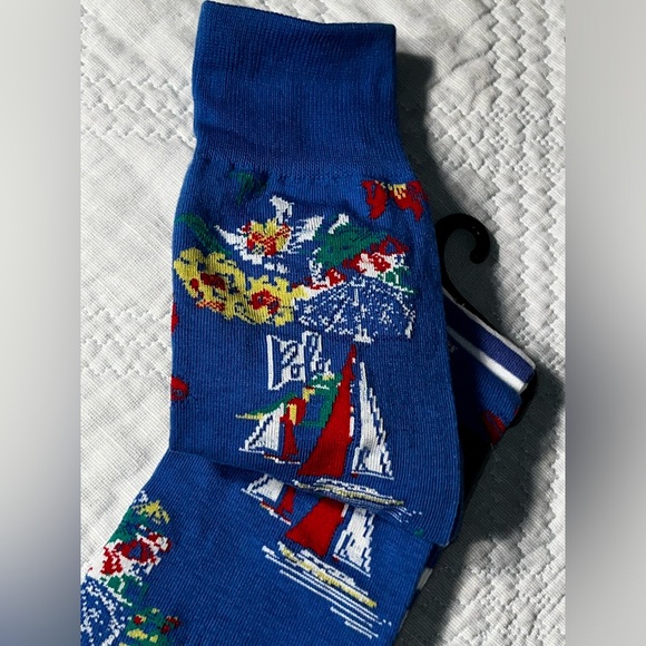 $24 Men’s POLO Ralph Lauren Floral & Striped Stripes Sailboat Dress Socks 2 Pair - Picture 4 of 8